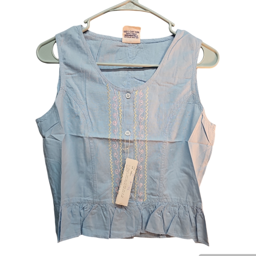 Light Blue Shirt Sleeveless Embroidered Top Size Small BOHO NWT Tank Top
